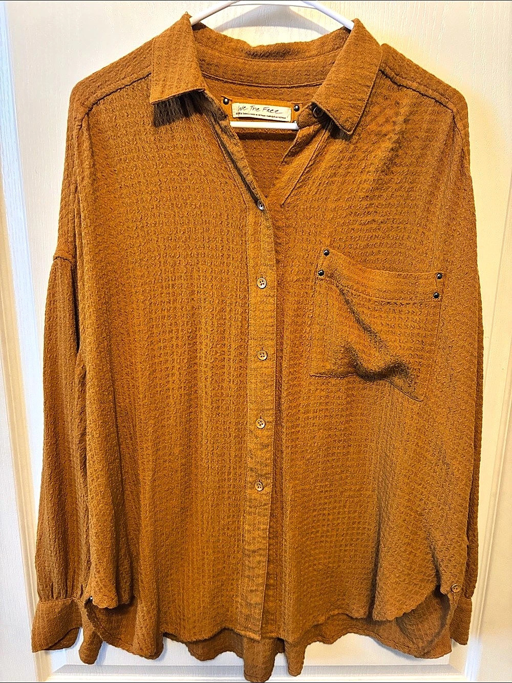 Free People We The Free Textured Button Down Blouse in Orange Size XS